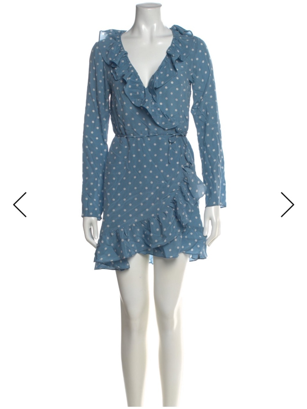 Realisation Par Alexandra Blue Polka Dot mini Wrap Dress with Ruffle Trim small
